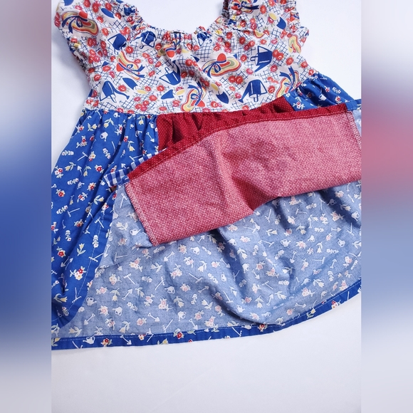 Vintage Bercot Garden Girls Puffed Sleeve Dress Size 5 Red Blue Floral Cotton - Picture 8 of 11